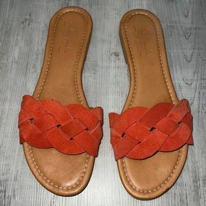 Mila Paoli Sandals Slip On Suede Braided Straps Orange Size 9